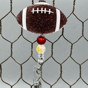 2” Badge Reel - Football - Beads - Swivel Clip - NWT - Handmade 🤎